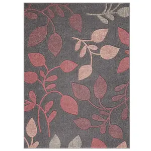 Modern Easy to Clean Floral Pink Rug for Dining Room-160cm X 230cm