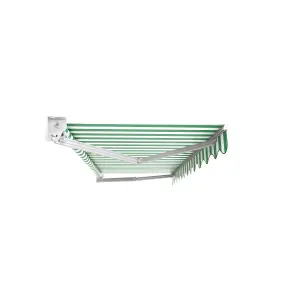 Primrose Awnings 2.0m x 1.5m Retractable Manual No Torsion Bar Green & White Awning Outdoor Patio Canopy