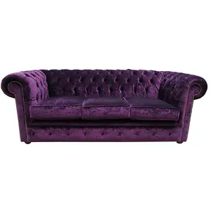 Chesterfield Handmade 3 Seater Sofa Settee Modena Aubergine Purple Velvet Fabric In Classic Style