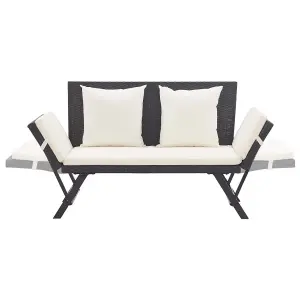 Berkfield Garden Bench with Cushions Black 176 cm Poly Rattan