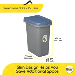 Home Centre Set of Three Plastic Lift Top Lid Waste Bins Kitchen School 15 Litre