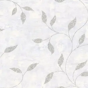 Boutique Ornamental Leaf Silver Textured Floral Wallpaper