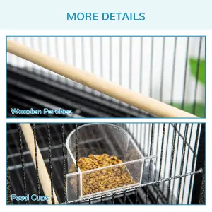 PawHut Rolling Bird Cage w/ Detachable stand Storage Shelf Wood Perch Food Cup