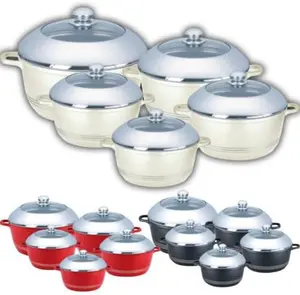 10Pc Non Stick Die Cast Saucepan Pot Set Lid Pan Cookware Casserole Stock Red