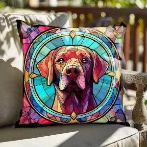 Faux Suede Cushion Stained Glass Effect Labrador Dog Print 60cm x 60cm