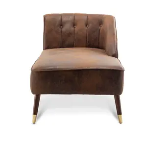 Right Hand Chaise Lounge in Faux Leather Suede Brown