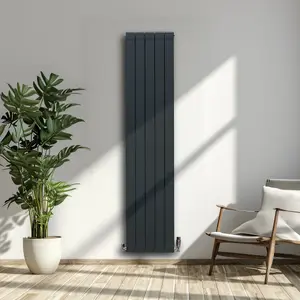 Aluminium Radiator & Valves - 1800mm x 395mm - Anthracite Grey