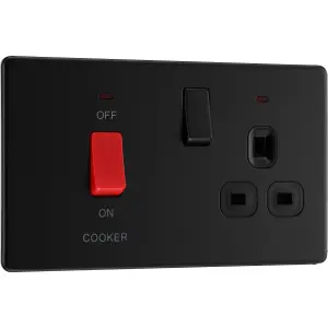 BG Flatplate 45A Cooker Control Unit Switch/Socket with LED Matt Black