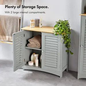 VonHaus Bathroom Storage Cabinet, Grey Bathroom Cupboard with Wood-Effect Top, Freestanding Towel Storage Cupboard w/ 2 Shelves