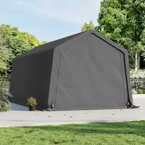 10x20 ft Dark Grey Galvanized Tube Storage Tool Shed with Zip Door