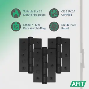 AFIT Matt Black Door Hinges - 3 Inch / 76mm  Internal Fire Door Hinges - 1.5 Pairs