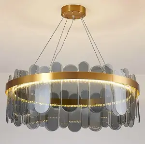 Nordic Smoky Gray Crystal Oval Chandelier Pendant Light Ceiling Light 60 cm