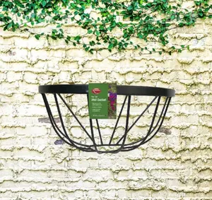 2x Garden Wall Trough Planter 16 Inch Wrought Iron Wall Mounted Black Flower Basket