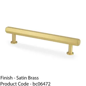 Industrial Hex T Bar Pull Handle - Satin Brass 128mm Centres Kitchen Cabinet