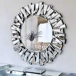 Round Wood Framed Wall Mounted Accent Mirror in Silver