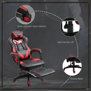 Vinsetto Gaming Chair Ergonomic Reclining Manual Footrest Wheels Stylish Red