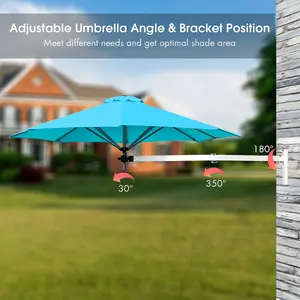 Costway Wall-Mounted Umbrella Water-proof Cantilever Parasols Tilting Sunshade Umbrella w/ Adjustable Pole