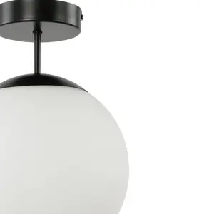 GoodHome Round Matt Glass & metal Black Frosted effect LED Ceiling light