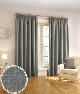 Enhanced Living 100% Blackout Thermal Grey Linen Look Tape Top Curtains   Pair 90 x 90 inch (229x229cm)