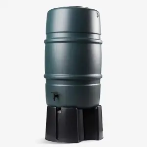 227L Litre Green Extra Large Water Butt & Accessory Kit includes rain trap, tap, 3 part stand & safety lid