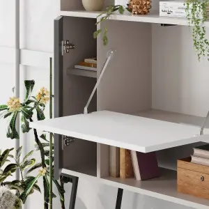 Decortie Tatti Modern Desk Mocha Grey White Anthracite Grey Multipurpose Laptop Modern Desk With Bookcase Width 83.5cm