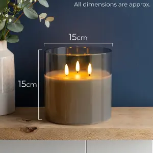 Flameless LED Candle Remote Control 3 Wick Smoked Glass Jar Real Wax Christow