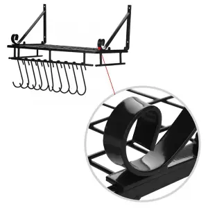 Kitchen Metal Shelves Saucepan Pan Pot Rack Storage Shelf with 10 Hooks Wall Mounted W 45 cm