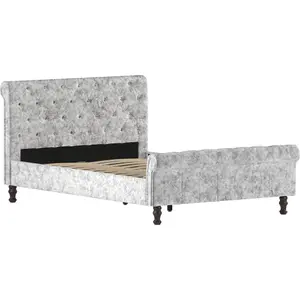 Vida Designs Violetta Crushed Velvet Silver 4ft6 Double Bed Frame, 190 x 135cm