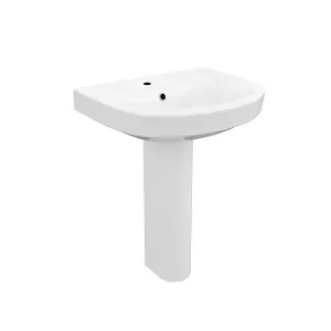 Nes Home Toilet, Pedestal Basin, Round Bath & Shower Screen 3-Piece Suite