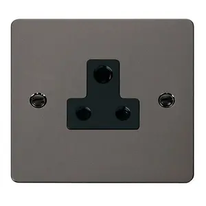 Flat Plate Black Nickel 1 Gang 5A Round Pin Socket - Black Trim - SE Home