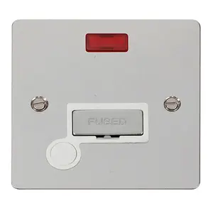 Flat Plate Polished Chrome 13A Fused Ingot Connection Unit With Neon With Flex - White Trim - SE Home