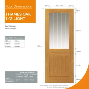 Thames Oak Half Light Glazed Internal Door - Finished