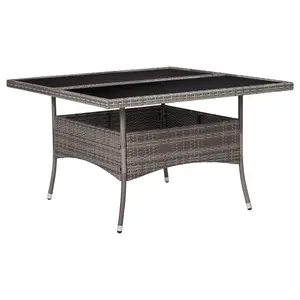 Berkfield Outdoor Dining Table Grey Poly Rattan and Glass