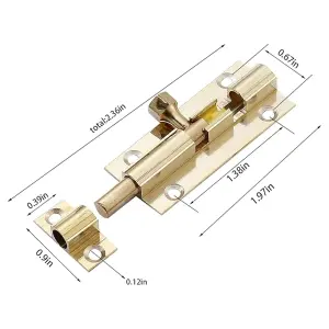 Brass Barrel Bolt 2" Slide Lock 2x PACK - Security Door Locking Screws