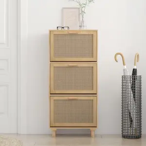 Berkfield Shoe Cabinet Brown 52x25x115 cm Engineered Wood&Natural Rattan