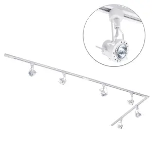 Litecraft Greenwich White 6 Head 3m Long L Shape Kitchen Ceiling Light with LED Bulbs