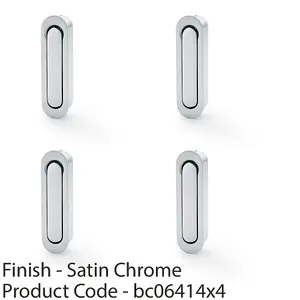 4 PACK - Flush Sliding Pocket Door Pull Handle - Satin Chrome 70mm x 19mm Radius Edge