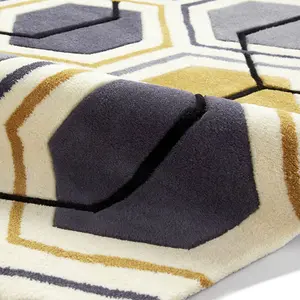 Grey/Yellow Geometric Handmade Modern Easy to clean Rug for Dining Room Bed Room and Living Room-120cm X 170cm