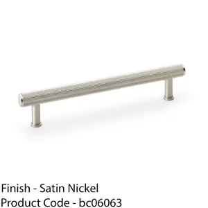 Reeded T Bar Pull Handle - Satin Nickel - 160mm Centres SOLID BRASS Drawer Lined