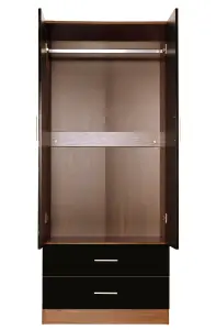 REFLECT 2 Door and 2 Drawer Combination Wardrobe in Gloss Black Door and Drawer Fronts and  Walnut Carcass