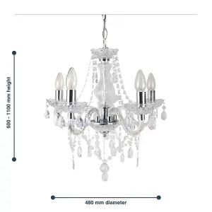 First Choice Lighting Set of 2 Clear and Chrome Marie Therese Style 5 x 40W Chandelier