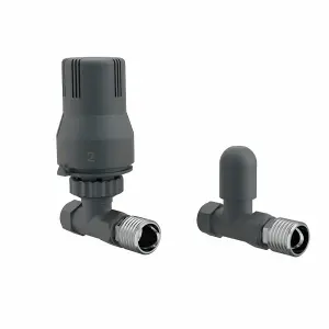 Right Radiators Anthracite Straight TRV Thermostatic Radiator Valve and lockshield Valve 15mm x 1/2"