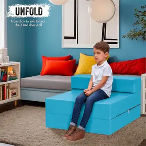 Fold Out Single Z Bed Futon Sofa Chair Mattress - Aqua