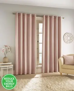 Enhanced Living 100% Blackout Thermal Blush Pink Velvet Chenille Eyelet Curtains   Pair 90 x 54 inch (229x137cm)