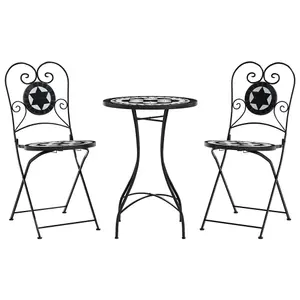 Mosaic Bistro Set Black and White Iron and Ceramic