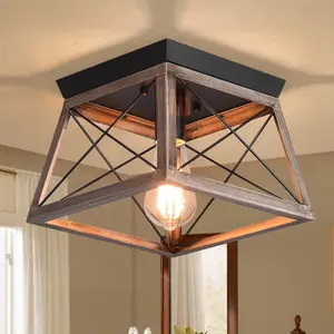 Garwarm Industrial Metal Flush Mount Ceiling Light  Mini Farmhouse Ceiling Lamp