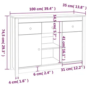 Potts 100Cm Wide 3 Drawer Pine Solid Wood Sideboard Black