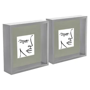 Nicola Spring 3D Deep Box Photo Frames with 4" x 4" Mounts - 8" x 8" - Grey - Pack of 5