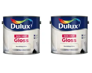 Dulux Non Drip Gloss Brilliant White 2.5L Pack of 2