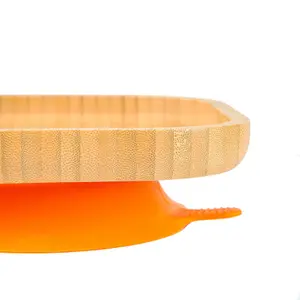 Tiny Dining - Children's Bamboo Suction Square Plate - Orange